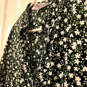French Grey Green Patterned Flower Dress Small Long Sleeve